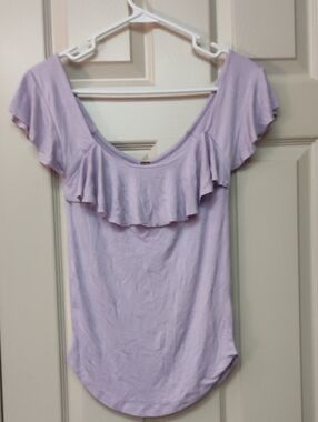 Free People Lavender Ruffle Scoop Neck Tee